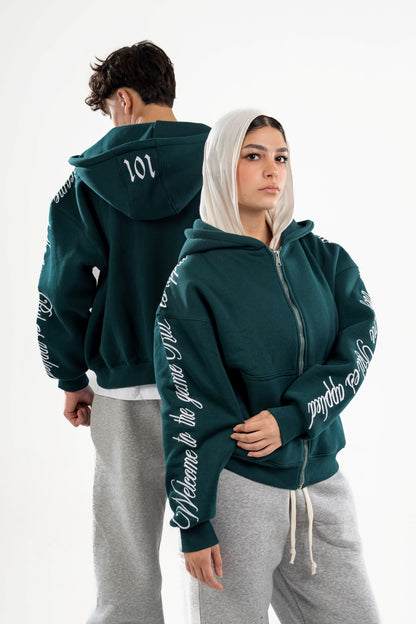 Olive Embroidered Zip-UP