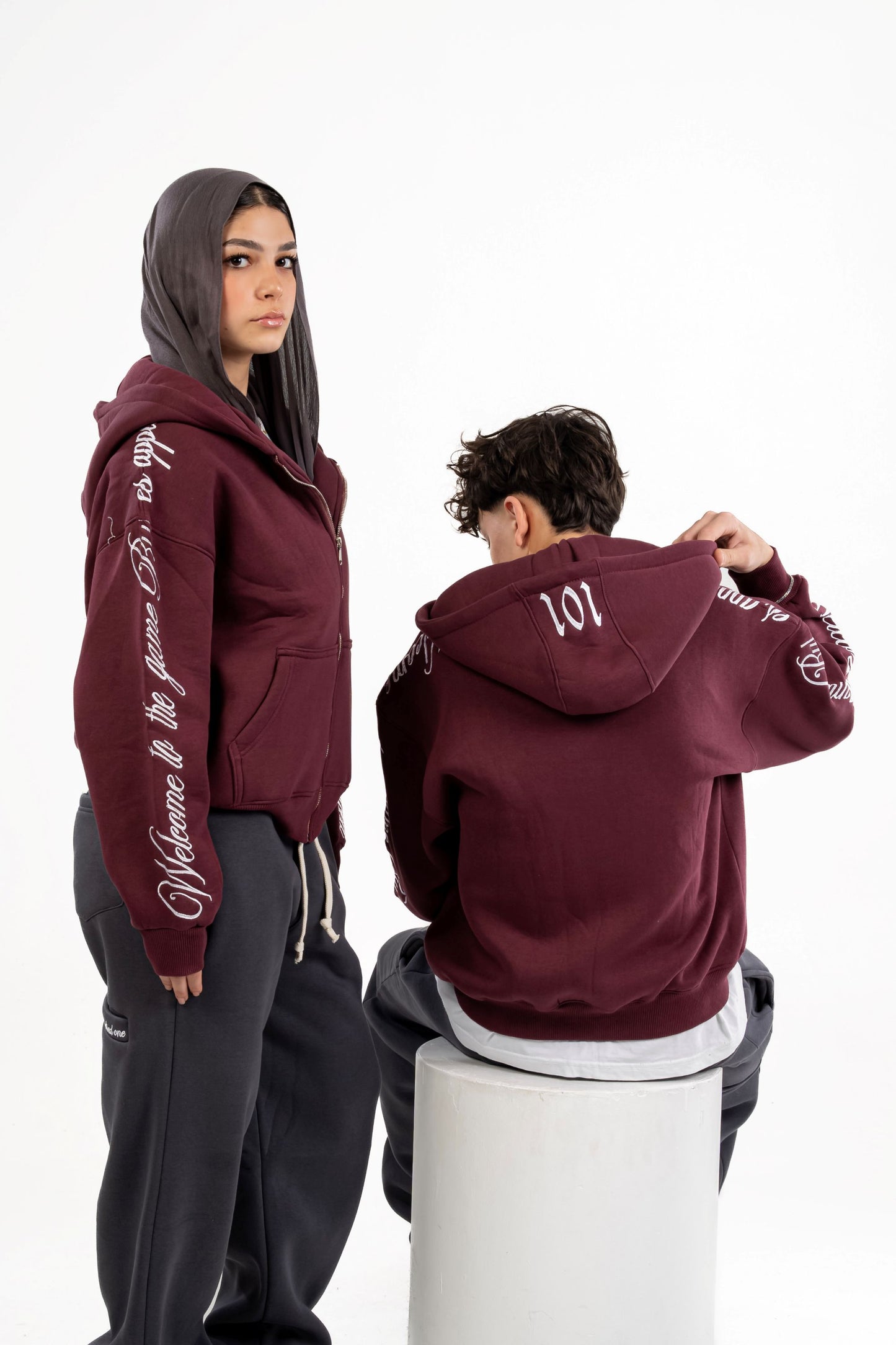 Plum Embroidered Zip-UP