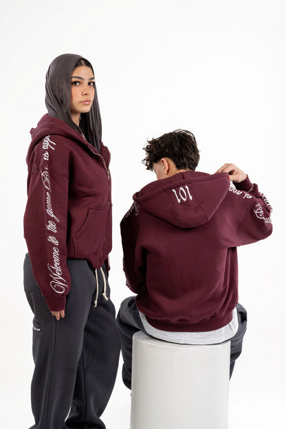 Plum Embroidered Zip-UP