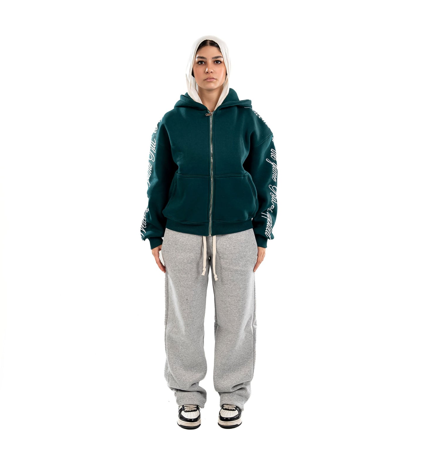 Olive Embroidered Zip-UP