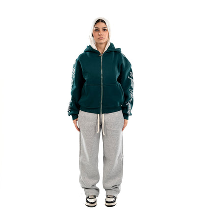 Olive Embroidered Zip-UP