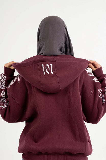 Plum Embroidered Zip-UP