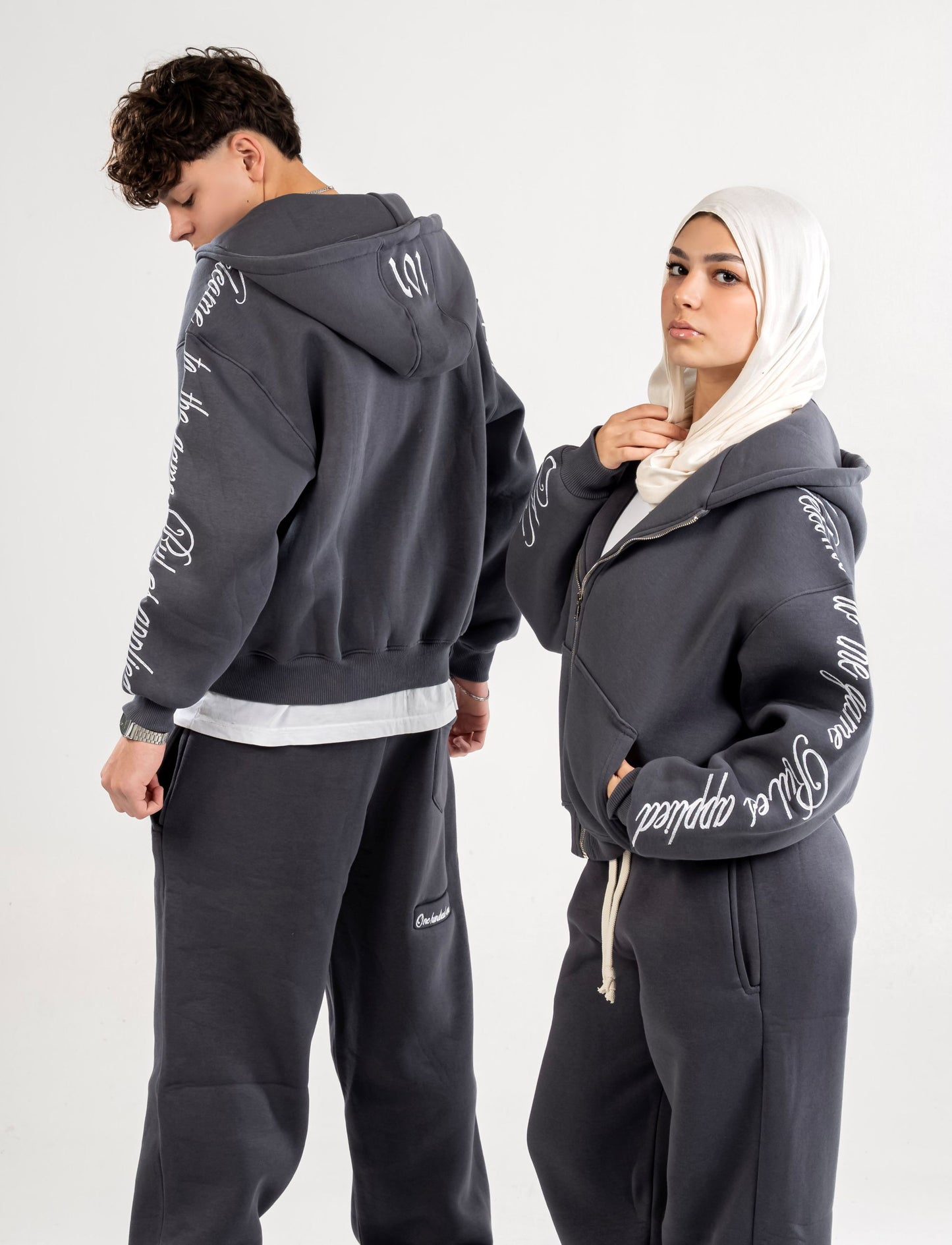 Charcoal Embroidered Zip-UP