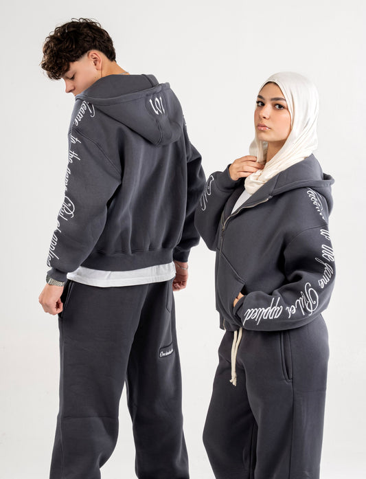 Charcoal Embroidered Zip-UP