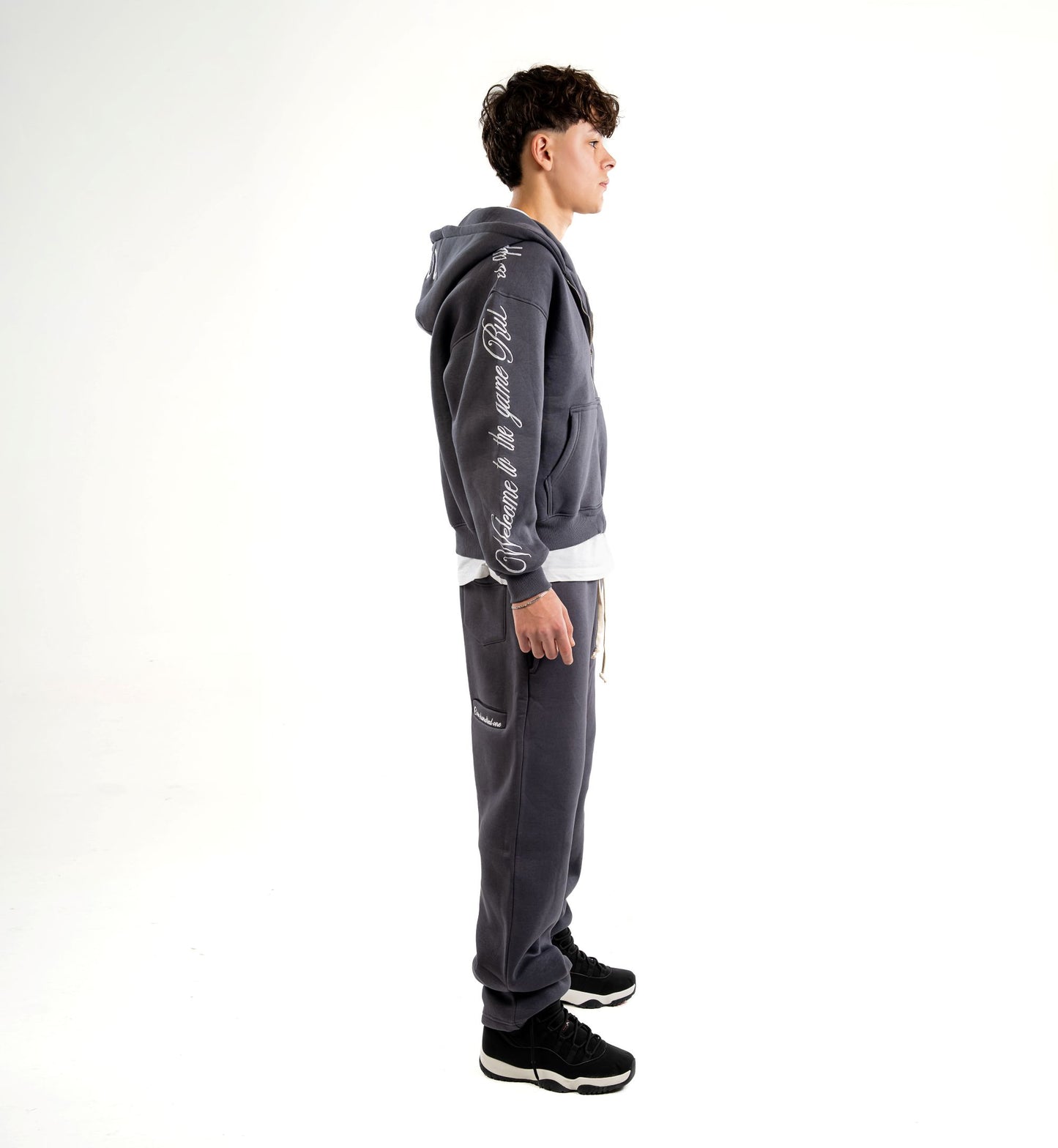 Charcoal Embroidered Zip-UP