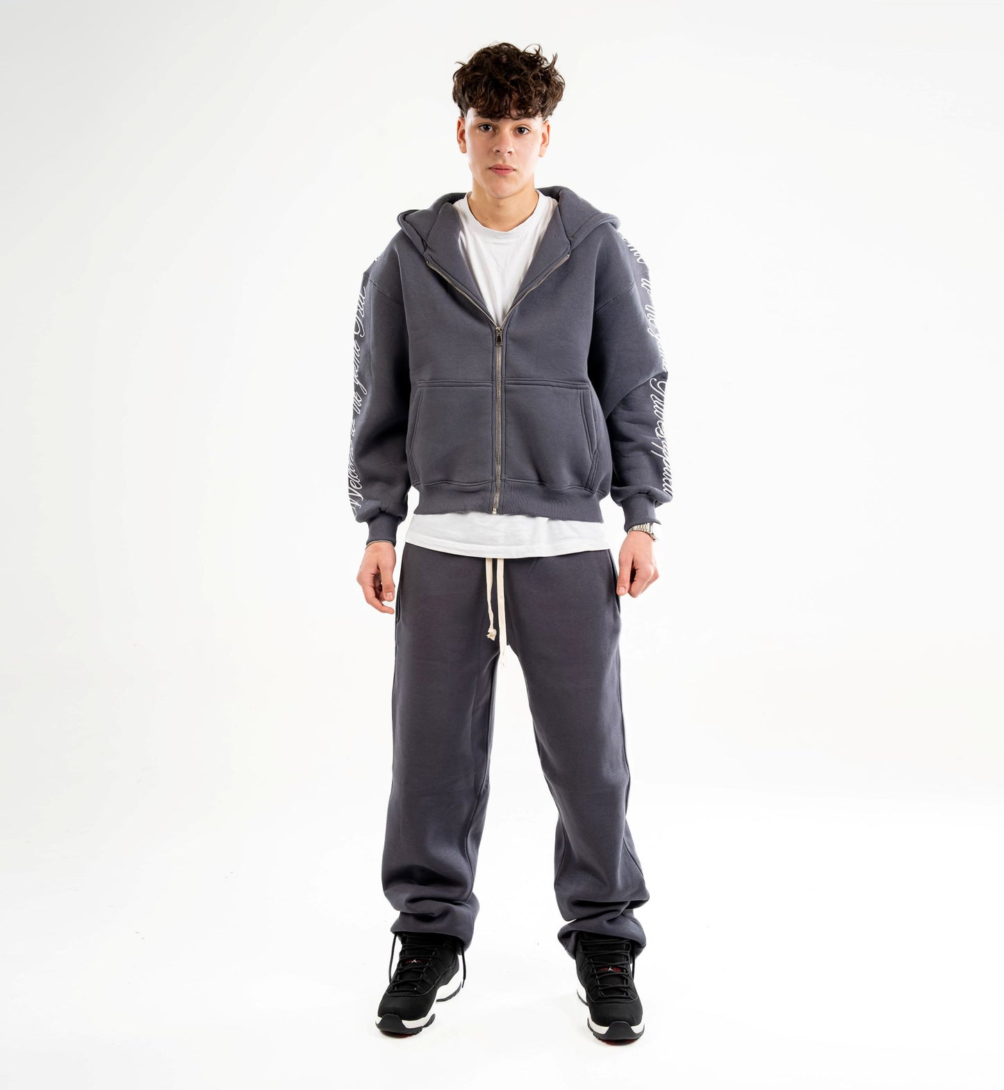 Charcoal Embroidered Zip-UP