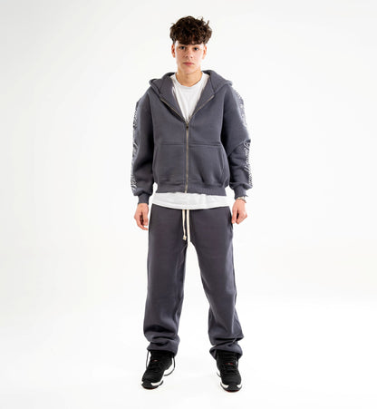 Charcoal Embroidered Zip-UP